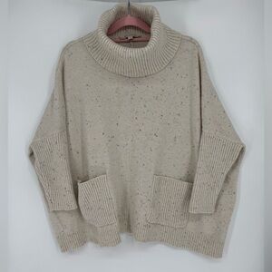 LOFT Women's Oversized Speckled Cream Cowl Neck Sweater Size Large